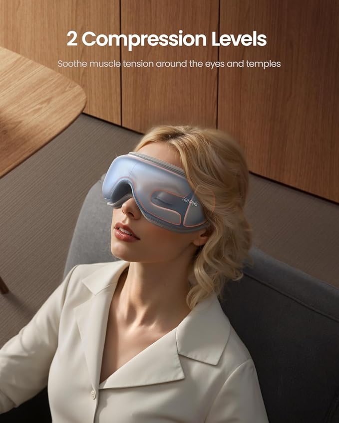 RENPHO Eye Massager with Heat, Eyeris1 Massage Mask Birthday Gifts, Migraine Massager with Remote, Compression, Silent Mode, Bluetooth, Heated Sleep Mask for Strain Relief, Stye Eye, Improve Sleep
