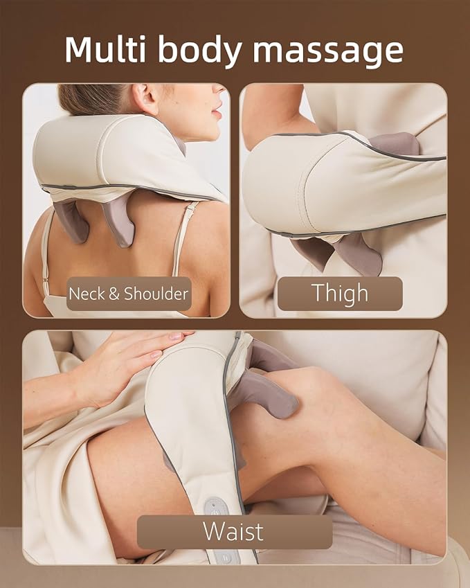 Neck Massager for Pain Relief deep Tissue Relieves Tension Kneading Massager with Heat Improves Circulation Eases Muscle Soreness,Ideal Gifts(Beige)