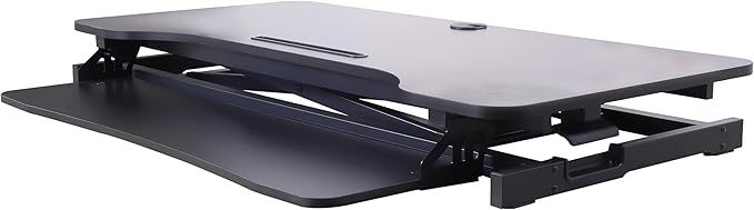 Rocelco 43" Height Adjustable Standing Desk Converter with Dual Monitor Arm Mount - Tall Stand Up Tabletop Riser and Tablet Slot - Computer Workstation - Deep Keyboard Tray - Black (R VADRB-43-DM2)