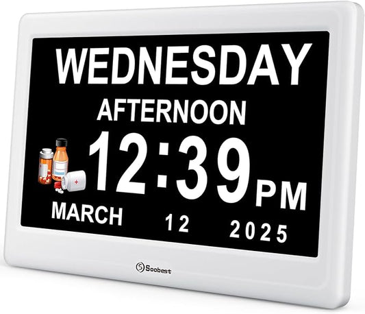 Soobest 12” Digital Dementia Clock for Seniors Elderly Extra Large with Date Day and Time Display, Electric Calendar Clock 20 Reminders 3 Ringtones for Memory Loss Alzheimers, Auto DST/Dimmer