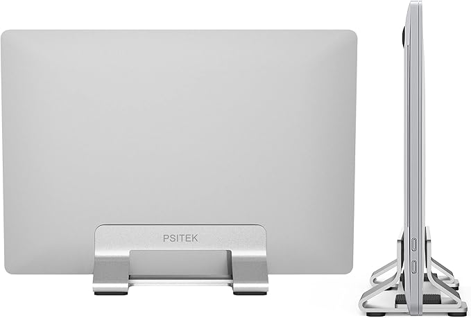Aluminum Vertical Laptop Stand Dock Holder, Adjustable Slot Width 12-42mm, Space-Saving Upright Storage for MacBook and Laptops