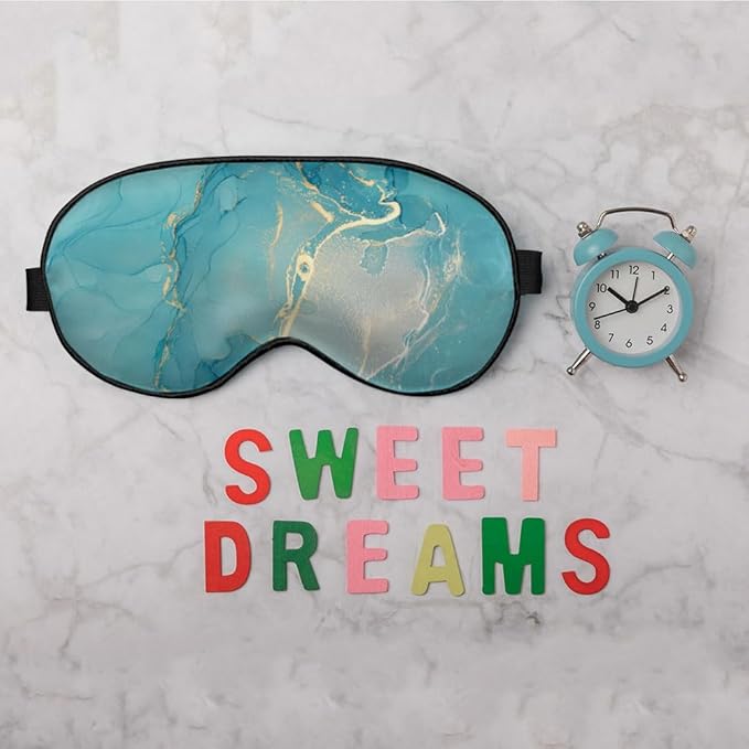 Marble Silk Eye Mask Sleep Mask Alcohol Ink Abstract Blue Golden Glitter Eye Mask with Adjustable Strap Lightweight for Women Work Travel Night Sleep