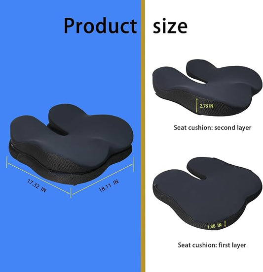 Seat Cushion Office Chair Cushions Car Seat Cushion for Driving Ergonomic Dual-Layer Seat Cushion Height Adjustable Ensures Optimal Comfort and Support, Soft and Firm