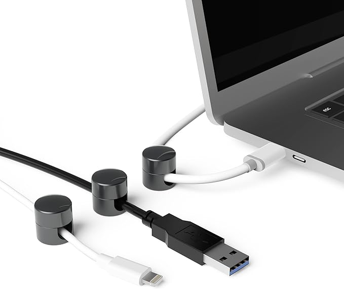 Cable Anchors for Desk Organization Gun Metal | Premium Aluminum Cord Organizers | Charger + Cable Management Clips for Home & Office | Stylish, Sturdy, & Functional | (3 Pack)