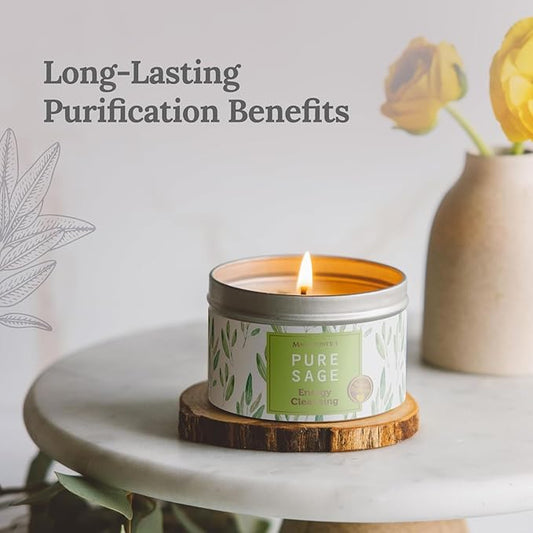 Magnificent 101 Long Lasting Pure Sage Smudge Candle - 6 Oz - 35 Hour Burn Time - Soy Wax Candle for House Energy Cleansing, Aromatherapy & Manifestation - Spiritual Gifts for Women