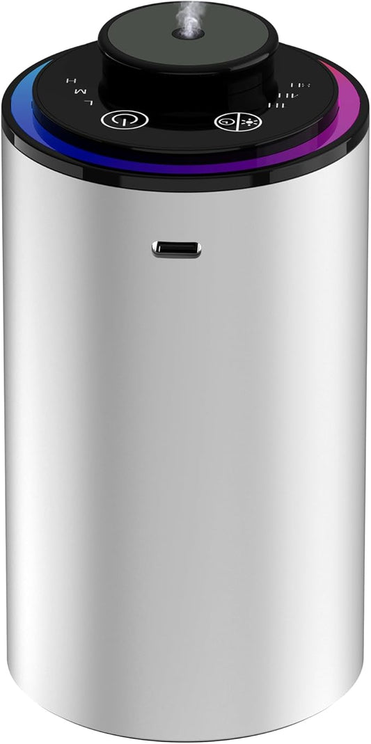 Waterless Essential Oil Diffuser,Diffuser, Portable Aromatherapy Diffuser,3 Countdown Timers & 3 Mist Levels for Home, Room, Car, Office (Silver)