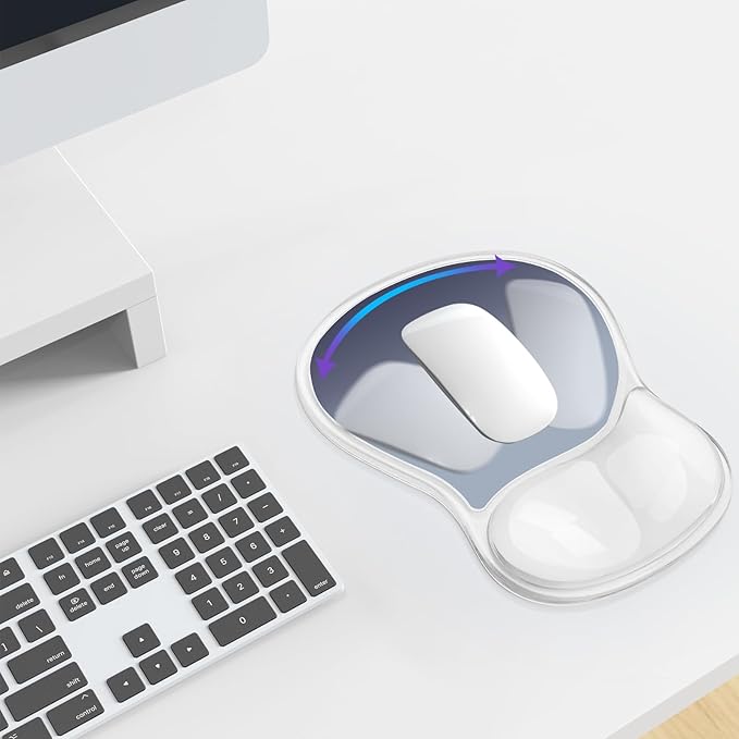 Mouse Pad with Wrist Rest,Ergonomic Mouse Pad with Comfortable Gel Wrist Rest Support and Non-Slip PU Base for Easy Typing Pain Relief, Durable and Washable (Transparent Black Gradient)