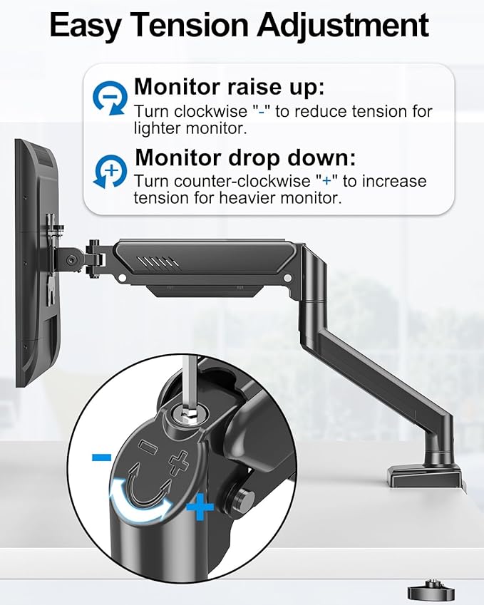Dual Monitor Mount Fits 17 to 32 Inch Computer Screen, Dual Monitor Arm Hold 4.4-19.8lbs Each, Full Motion Monitor Desk Mounts for 2 Monitors, Gas Spring Monitor Stand, VESA Mount, Freelift