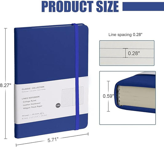 Lined Journal Notebook, 10Pack(Blue), 160 Pages, Medium 5.7 inches x 8 inches - 100 gsm Thick Paper, Hardcover
