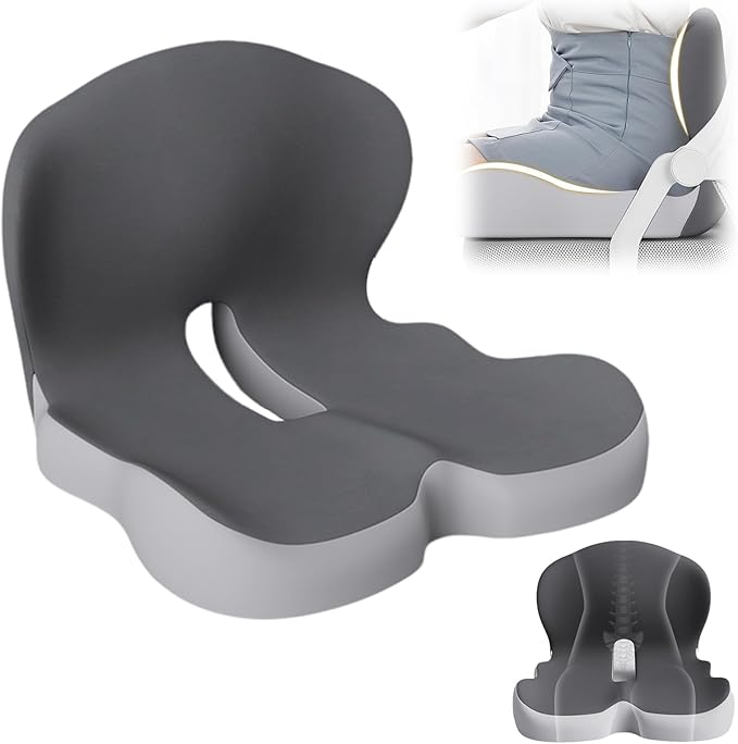 2025 New Back and Seat Cushion, Ergonomic Non-Slip Memory Foam Seat Cushion with Back Support, L-Shaped Breathable Backs Cushions for Car, Office, Home (Mixed Grey)