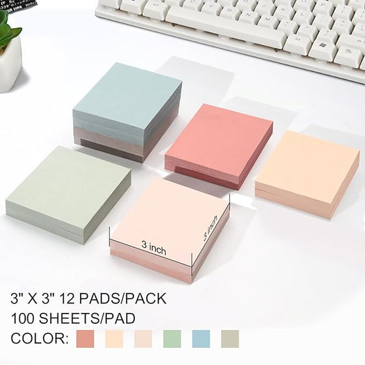 QILIMA Sticky Notes 3”x3”12 Pads, Pastel Colors Sticky Notes, Sticky Note, Self-Stick Note Pads, Sticky Pads Sticky Notes Aesthetic, Sticky Notes Bulk,100 Sheets/pad