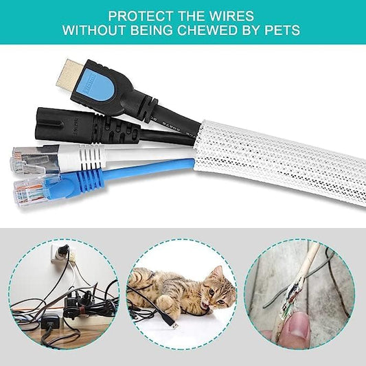 20ft - 1 inch White Cable Sleeve, Cable Organizer for Desk PC TV Computer, Wire Protector Cable Wrap Cover, Cord Management for Home Office