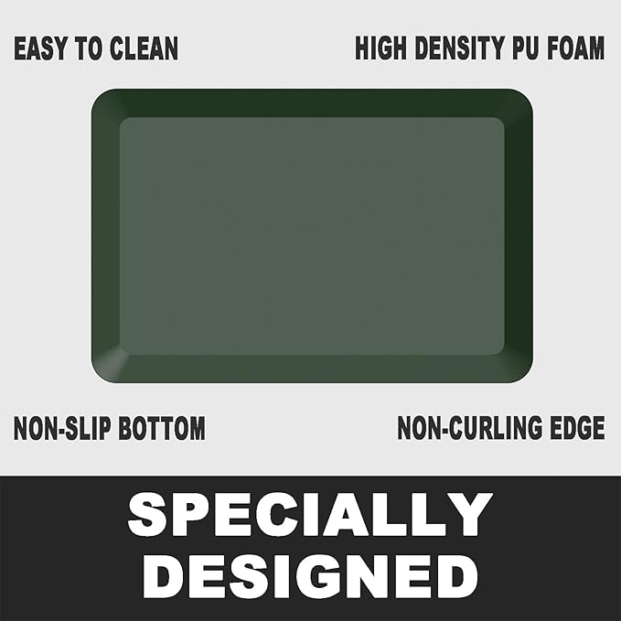 1" Extra Thick Anti Fatigue Floor Mat 50" L x 17" W,Kitchen Mat, Standing Desk Mat,140D Advanced PU Foam Ergonomic Comfort at Home, Office, Garage, Sink (Green)