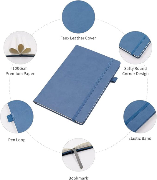 Deziliao Lined Journal Notebooks with Pen Loop, Hardcover Notebook Journal for Work, 100Gsm Premium Thick Paper with Inner Pocket, Medium 5.7"x8.4", (Green-Blue, Ruled)