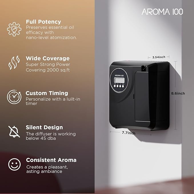 Waterless Diffuser Include Essential Oil, APP Control, Hotel Scent Diffuser Kit for Home Cover 2000sq.ft, Nebulizer Nano Cold Air Freshener Smart Aromatherapy Diffusers for Large Room, Office - Black