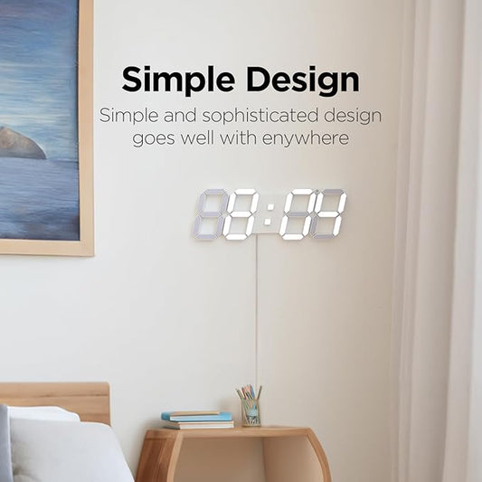 mooas 3D LED Clock, Multi-Function LED Clock (Calendar, Alarm, Temperature) (15.3" Big Plus White Wall Clock with Remote Control)