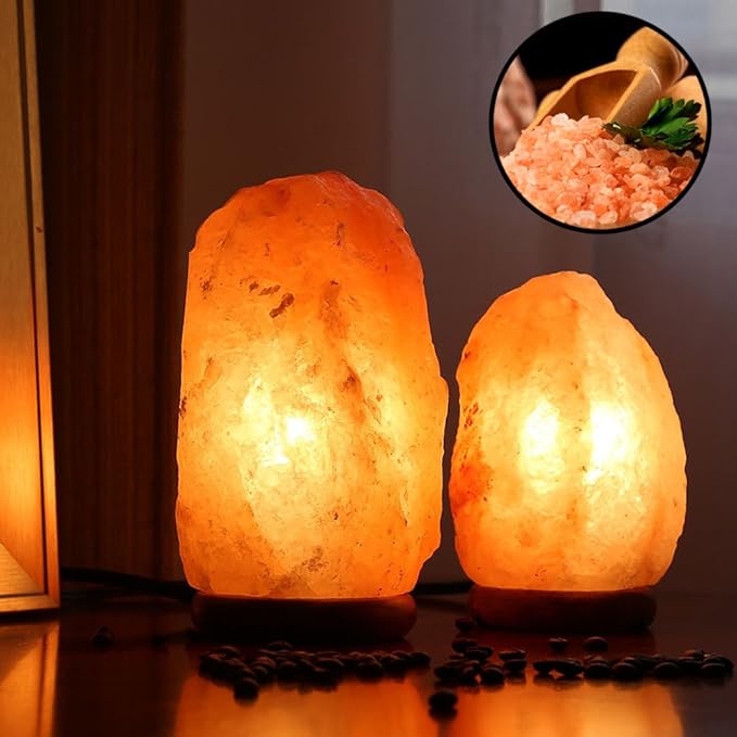 Betus [Natural Crystal Himalaya Salt Lamp Hand Carved on Wood Base with Dimmable Cord and Light Bulb - 6 to 7 Inches Height, 3 to 5 Pounds