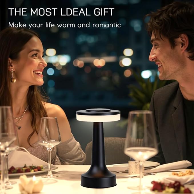 Cordless Metal Desk Lamp, Touch Sensor Control LED Table Lamp,3 Color Stepless Dimmable Battery Powered Lamp for Living Room, Dorm, Home Office (Black)