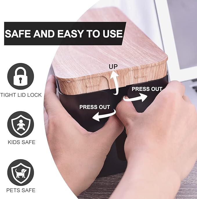 3 Pack Cable Management Box with 18 PCS Cable Management Set - Large & Medium & Small Wooden Grain Cable Organizer Box to Hide Wires & Power Strips | TV Cord Organizer Box | for Home & Office(Black)