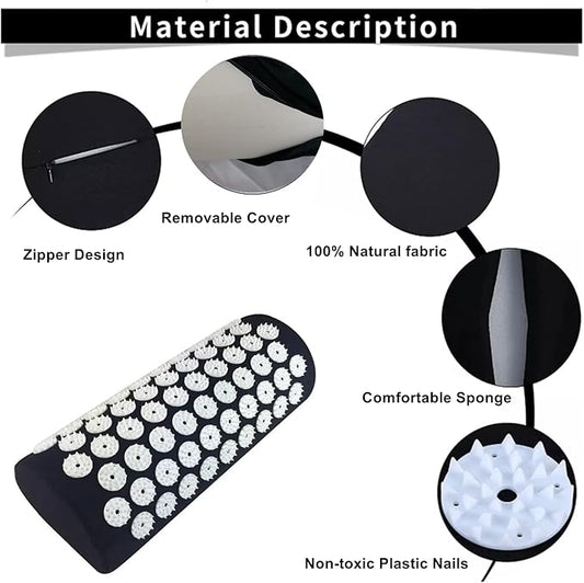 Acupressure Massage Pillow Acupuncture Massager for Neck Back Head Pain Relief,Black
