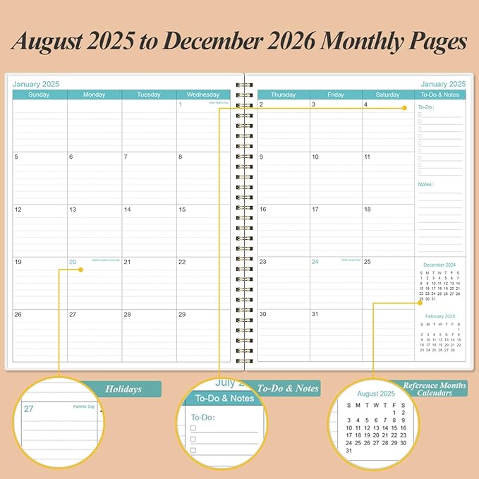 2025-2026 Planner - 17 Months Weekly & Monthly Planner from August 2025 - December 2026, Academic Planner 2025-2026 with Elastic Closure, Inner Pocket, 8.5" x 11", Rose Leaf