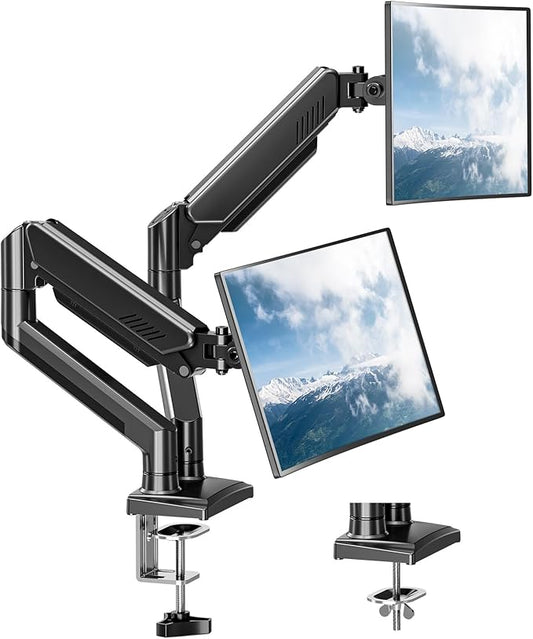 Dual Monitor Mount Fits 17 to 32 Inch Computer Screen, Dual Monitor Arm Hold 4.4-19.8lbs Each, Full Motion Monitor Desk Mounts for 2 Monitors, Gas Spring Monitor Stand, VESA Mount, Freelift