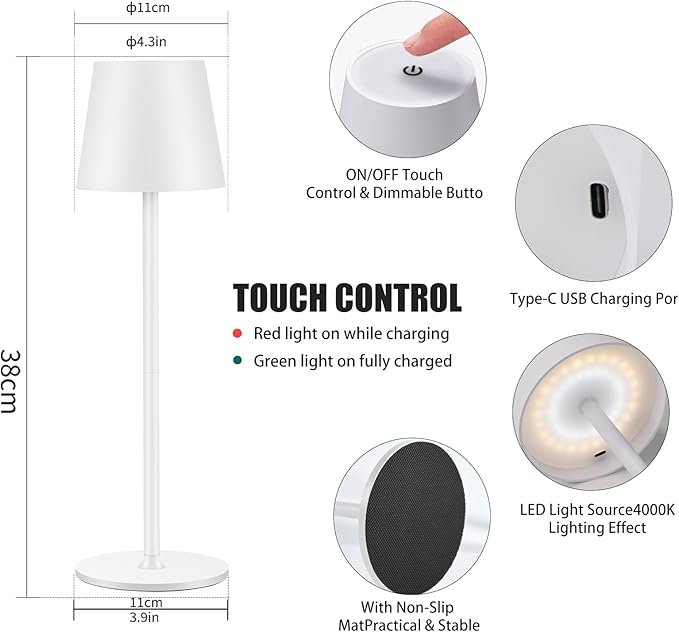 2 Pack Cordless Table Lamp,Portable LED Desk Lamp, 6000mAh Battery Operated, 3 Color Stepless Dimming Up, for Restaurant/Bedroom/Bars/Outdoor Party/Camping/Coffee Shop Night Light