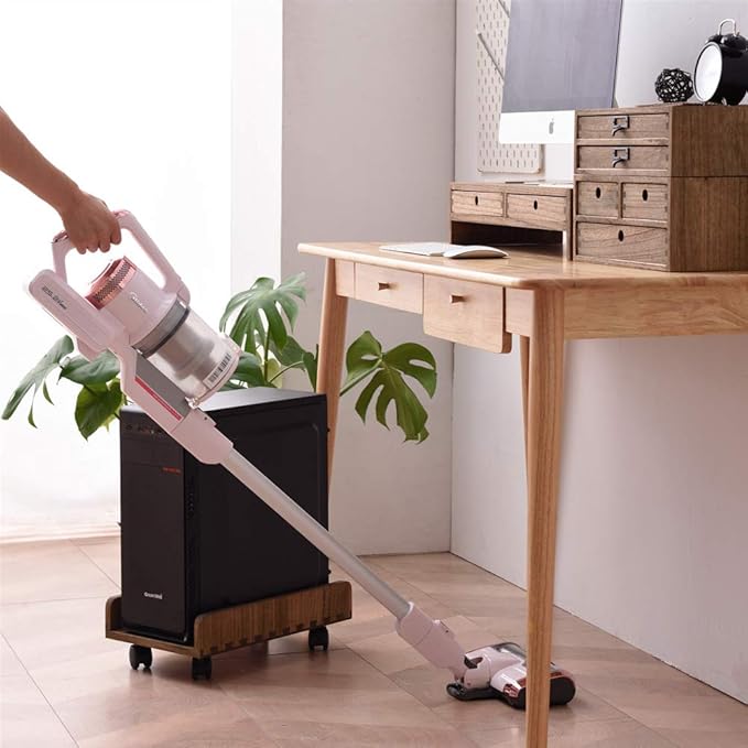 KIRIGEN Computer Tower Stand Cart - Heavy Duty Desktop Mobile Cart Holder for Computer Host with 4 Mute Caster Wheels - Wood Rolling ATX PC Case Rack, CPU Case Protecting Shelf (ZJJ Dark Brown)