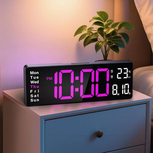 16" Large Digital Clock, Digital Wall Clocks with Remote Control, Led Wall Clock with Date, Week, Alarm, Temperature, Night Light for Living Room, Bedroom, Gym, Classroom, Office(Rose Red)