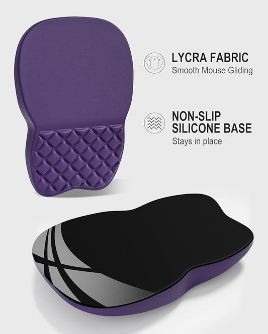 Auhoahsil Ergonomic Mouse Pad with Wrist Rest, Comfortable Slope Computer Mouse Mat with Wrist Support, Memory Foam Filling, Non-Slip Silicone Base, Pain Relief, for Gaming & Work, 8 x 12 in, Purple