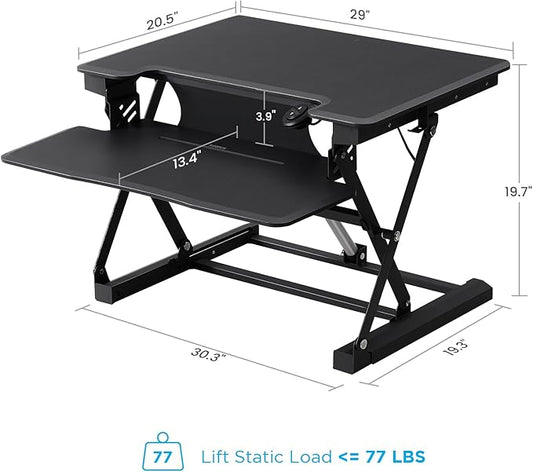 29" Electric Standing Desk Converter, Dyropcurv Series Height Adjustable Computer Desk Ergonomic Home Office Desk for Adults, Sit to Stand Desk with Quiet Motor, Dark Gray