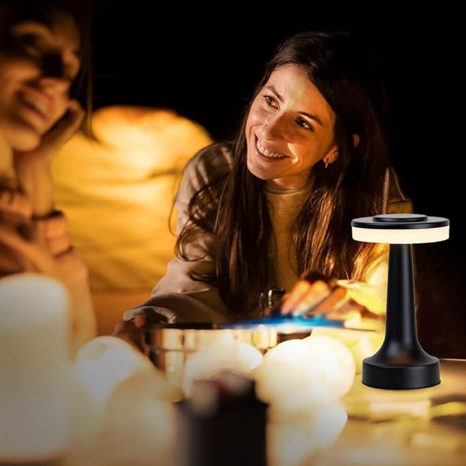 Cordless Metal Desk Lamp, Touch Sensor Control LED Table Lamp,3 Color Stepless Dimmable Battery Powered Lamp for Living Room, Dorm, Home Office (Black)