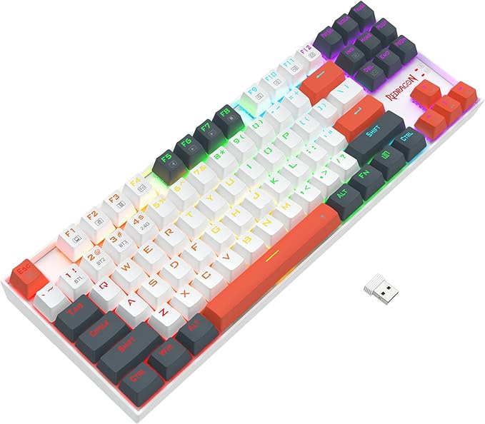 Redragon Wireless Gaming Keyboard, BT/2.4Ghz Tri-Mode Mechanical Keyboard with Aluminum Pannel, Hot-Swap Red Switch, Programmable 87 Keys TKL, LED Rainbow Backlit - K552WLR-KRS(Neo Nocturne)
