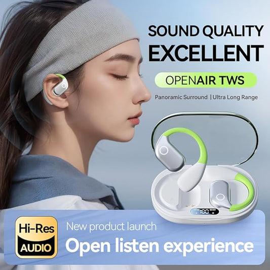 Open Ear Air Conduction Sports Earphone Bluetooth 5.4 LED Digital Display Wireless 360° ACS Surround Sound Ear Hook Sports Earbuds with Mic Bone Conduction for Driving and Listening to Music (Green)
