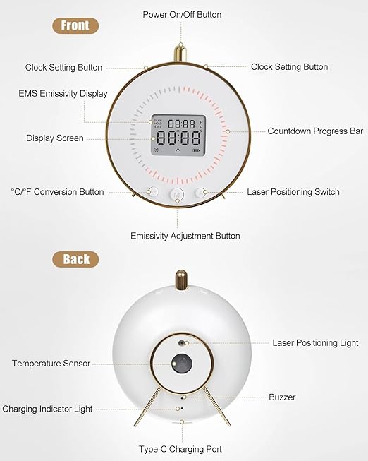 Digital Kitchen Timer with Infrared Thermometer, Large LED Display Magnetic Countdown Count-Up Timer for Classroom Cooking Baking Studying Teaching