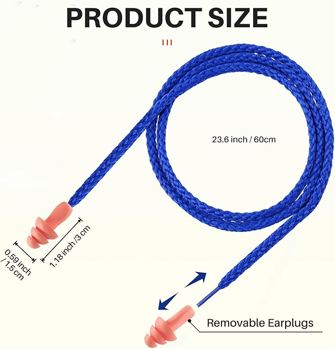 100 Pairs Silicone Corded Ear Plugs SNR 32dB - Reusable Noise Reduction Earplugs with String,Individually Wrapped,for Work & Construction Site,Orange