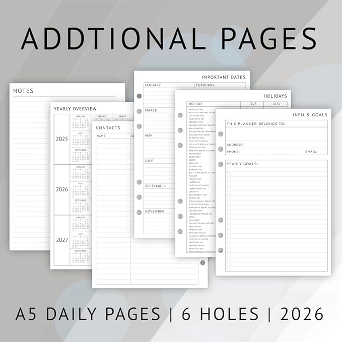 newestor 2026 Daily Planner Refills A5 Size, Filofax Compatible - Day Appointment Schedule & To-Do, Monthly Tabs, 6-Hole Punched