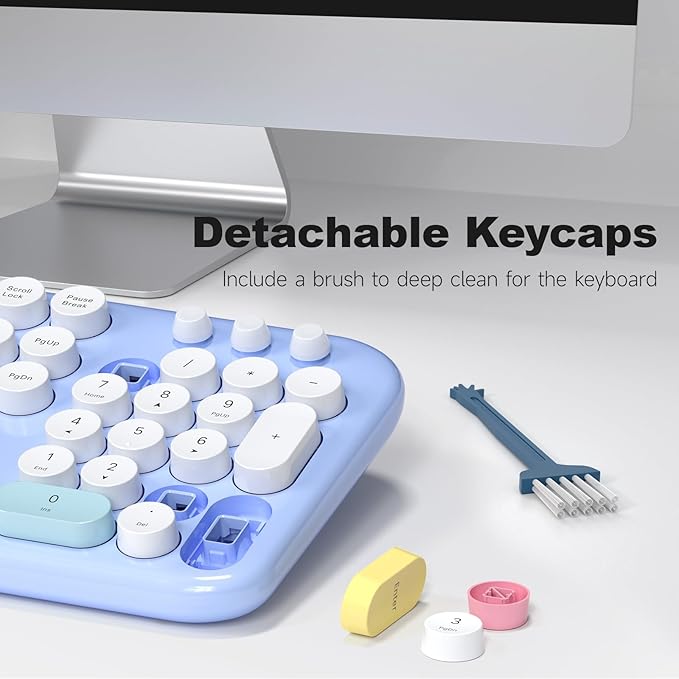Wireless Keyboard and Mouse Combo, 2.4G Retro Typewriter Keyboard with Number Pad and Cute Ambidextrous Wireless Mouse for Computer Laptop