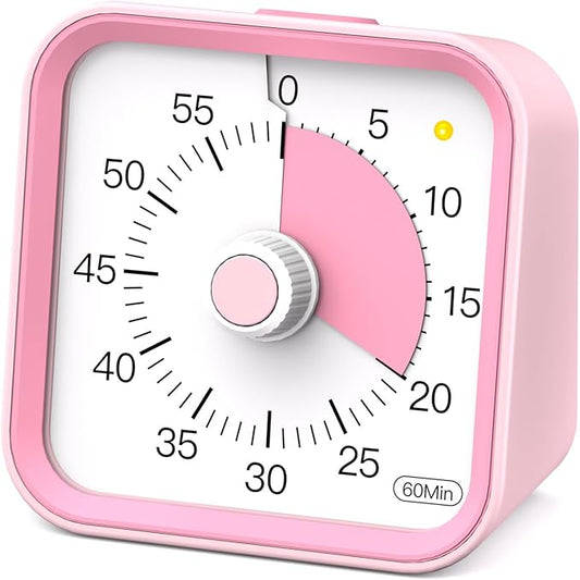 Visual Timer for Kids with Pause Function, 60 Minute Countdown Timer for Kids Desk Study, Teaching, Kitchen Cooking, Office Meetings, Time Management for ADHD (Pink)