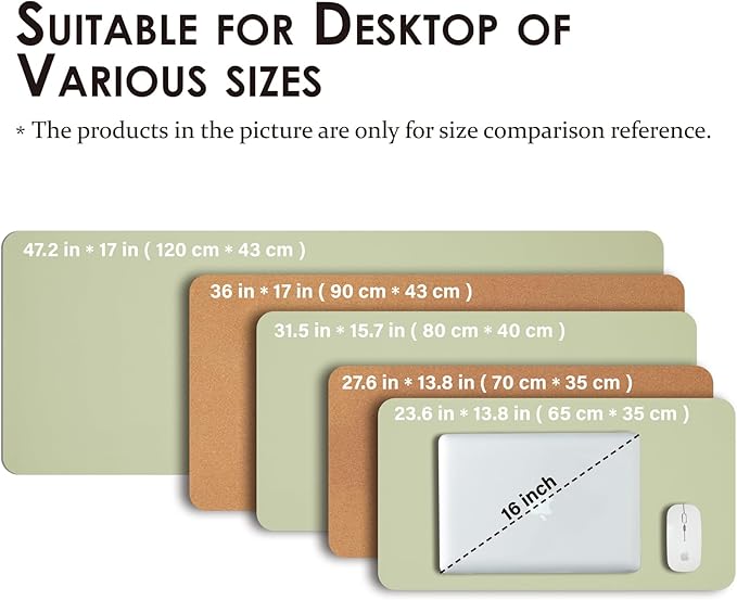 Cork Desk Mat - Dual-Sided Desk Pad for Office and Home - Desk Organization and Accessories - Ideal for Large Mouse Pad and Desk Mats on Top of Desks(Light Green,27.6"x 13.8")