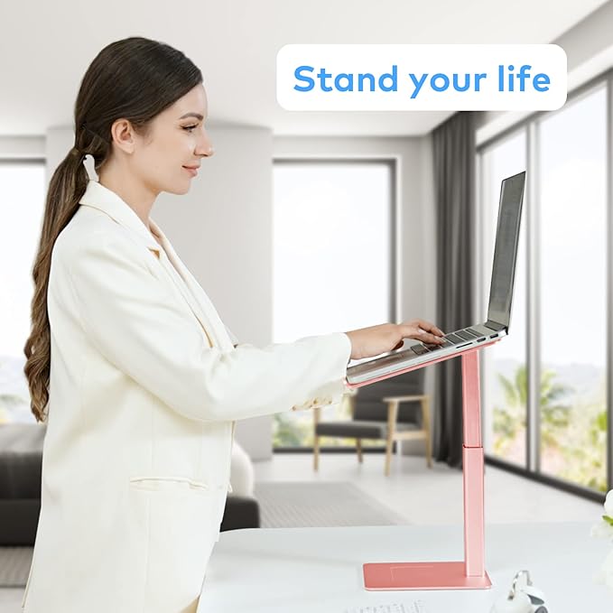 Laptop Stand for Desk, Ergonomic Aluminum Laptop Stand Adjustable Height from 7-15", Sitting and Standing Laptop Riser for 10-17" Notebook (Rose Pink)
