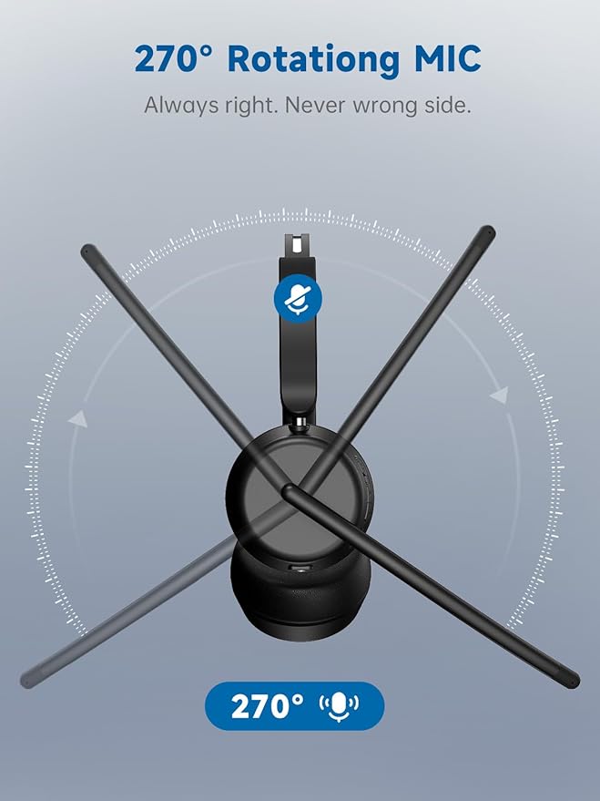 Wireless Headset with Mic for Work, Bluetooth 5.4 Headphones with AI Noise-Canceling Mic for Clear Calls, Wireless Headsets with Mic Mute & USB A/C Dongle for PC, Computer, Laptop, Black