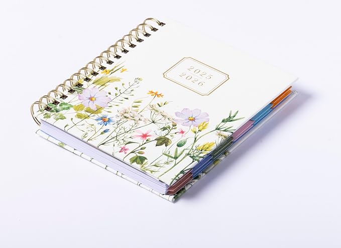 2025-2026 Eccolo Spiral Agenda Planner, Ivory Wild Flowers, Weekly & Monthly Pages, 18 Months, Sticker Sheets, Inspirational Quotes (7.75 x 8.75, July 2025 - Dec 2026)
