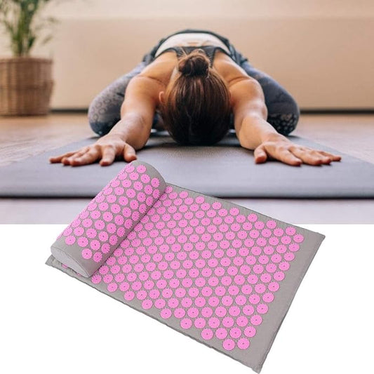 Acupressure Mat and Pillow Set for Back Neck and Muscle Relaxation Yoga Mat Acupressure Massage Pad 68 x 42 cm(Light Gray Buckle)