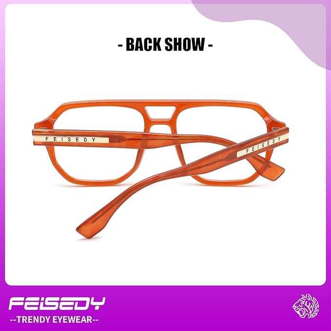 FEISEDY Aviator Blue Light Glasses for Men Women, Retro 70s Style Design Anti Glare Digital Eyestrain & Daily Wear B0284