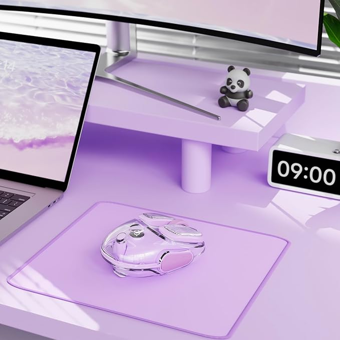 EWEADN Q9 Wireless Clear Mouse Dual Mode Bluetooth & 2.4G USB Computer Mouse with RGB Lighting, Silent Clicks, Multi-Device Compatibility for Laptop, PC, MacBook, iPad Cute Mouse-Purple