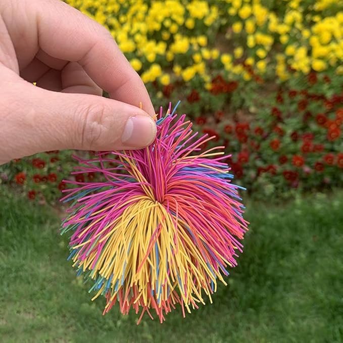 16 PCS Sensory Fidget Stringy Balls, Multicolor Soft Rubber Bouncy Stress Balls, Pull Stretch Elastic Ball Toy Rainbow Fidget Party Favors