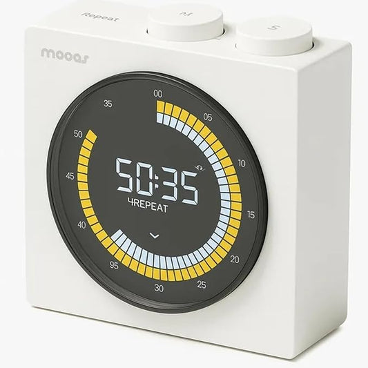 mooas Time Loop Digital Visual Timer, Rechargeable Wireless, LCD Large Display, Portable, Visual Timer, Brightness Adjustment, Count Up/Down, Pomodoro Timer for ADHD, Study, Home Schooling (White)