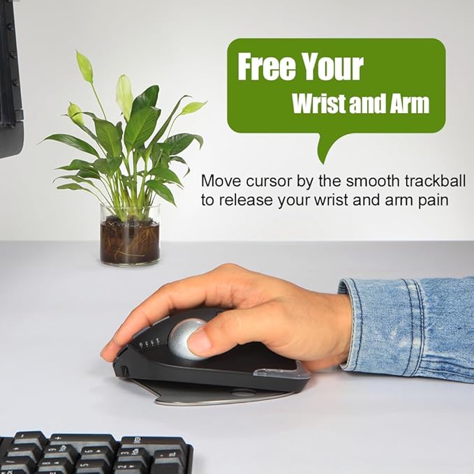 zelotes Wireless Trackball Mouse,Bluetooth Mouse,Rechargeable,4800 DPI, 2-in-1(BT 5.0/3.0+2.4GHz USB Receiver), 8 Buttons,Ergonomic Design,LED Lighting,for Laptop, PC, Pad,Black