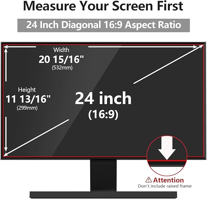Computer Privacy Screen Protector 24 Inch with Hp Dell Acer Asus Samsung LG and More, Removable Security Shield Filter for 16:9 Aspect Ratio Monitor Like ViewSonic Sceptre AOC Koorui BenQ (24" Diagonal 16:9 1 Pack)